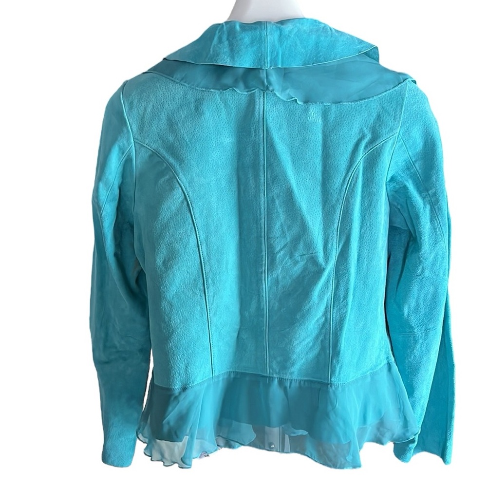 Dialogue Turquoise Ruffle Leather Jacket - Picture 9 of 12